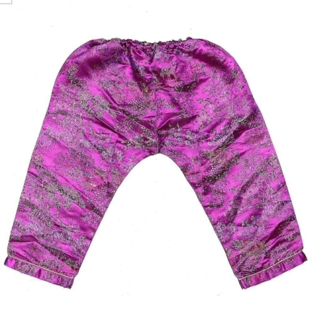 Vintage Girl's Magenta Pink All-Over Floral Pull-On Kimono Pants Size 4 Toddler